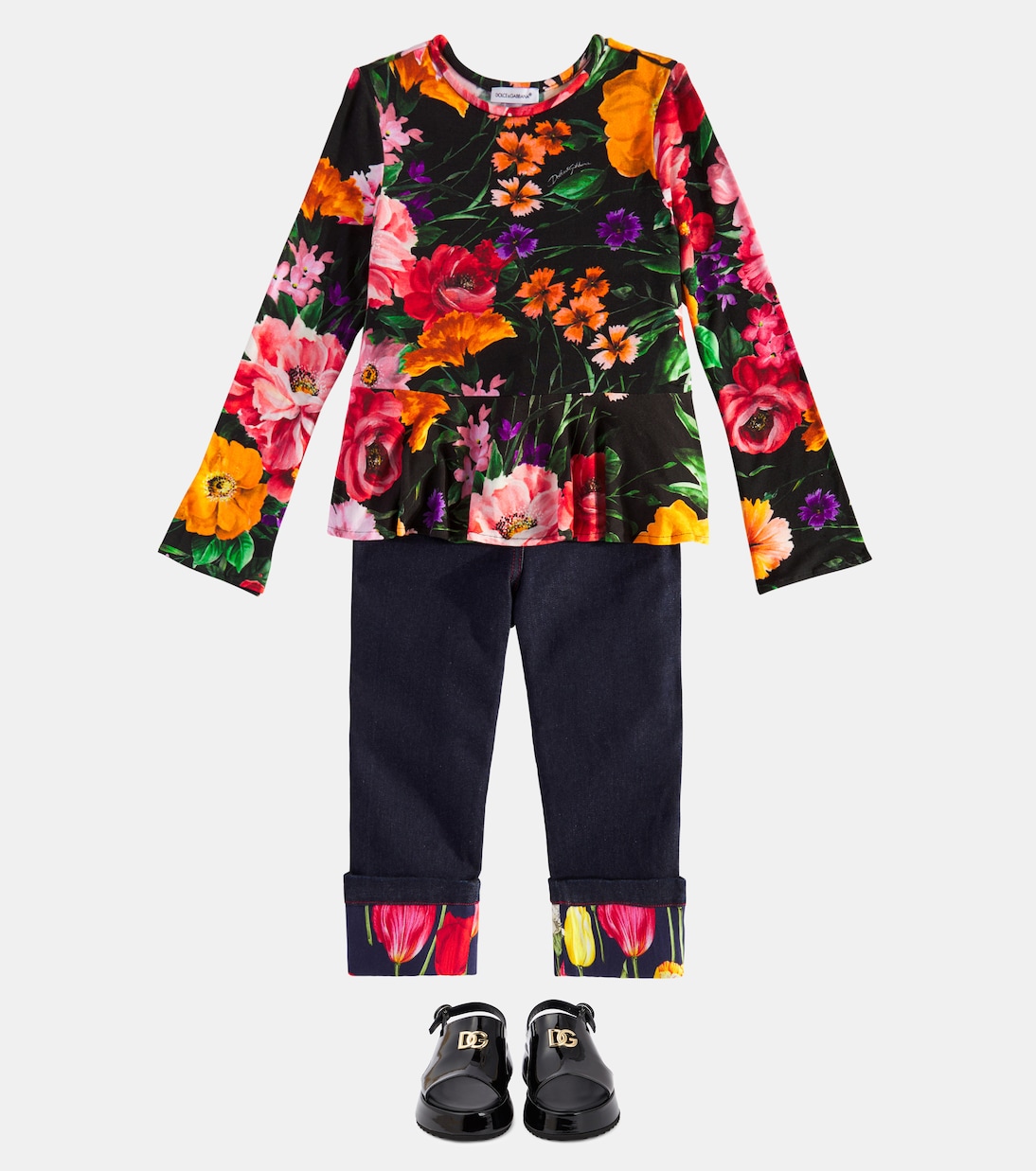 Jean droit à fleurs | Dolce&Gabbana Kids