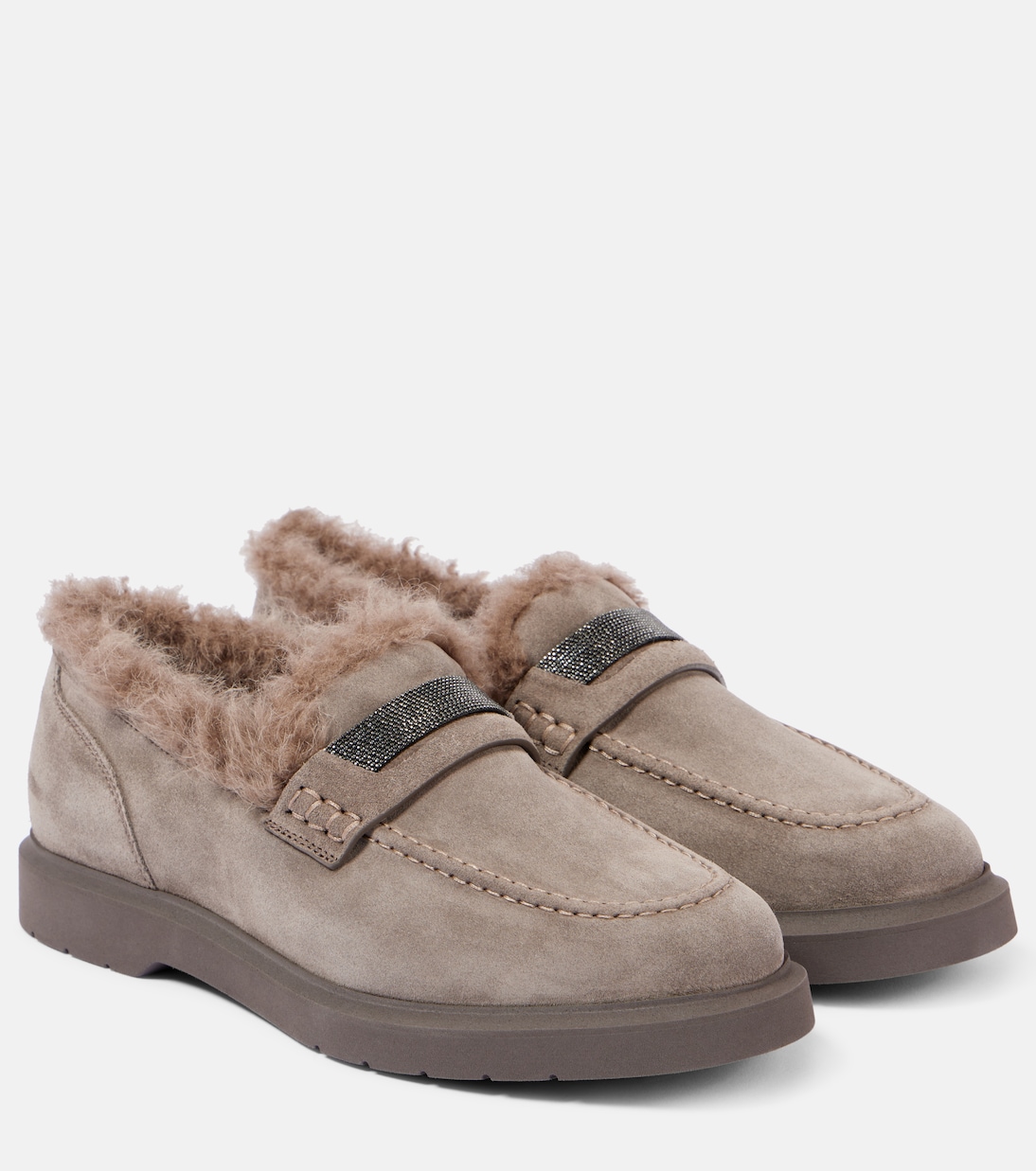 Monili shearling-lined suede loafers | Brunello Cucinelli