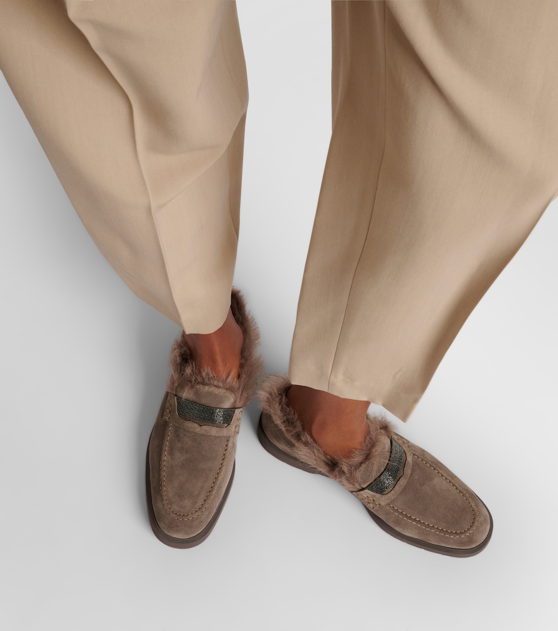 Monili shearling-lined suede loafers | Brunello Cucinelli