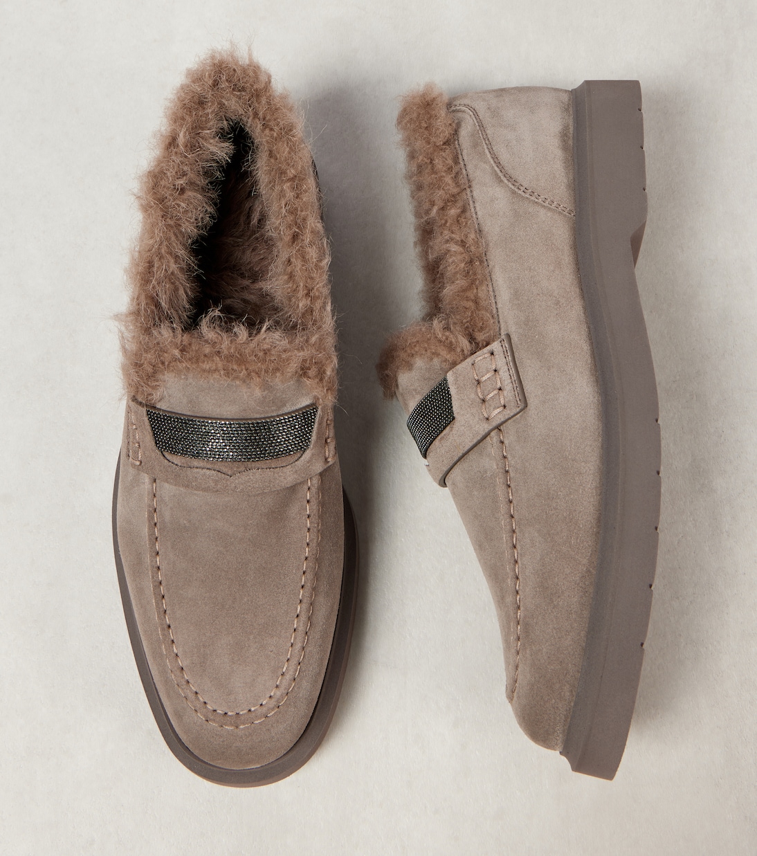Monili shearling-lined suede loafers | Brunello Cucinelli