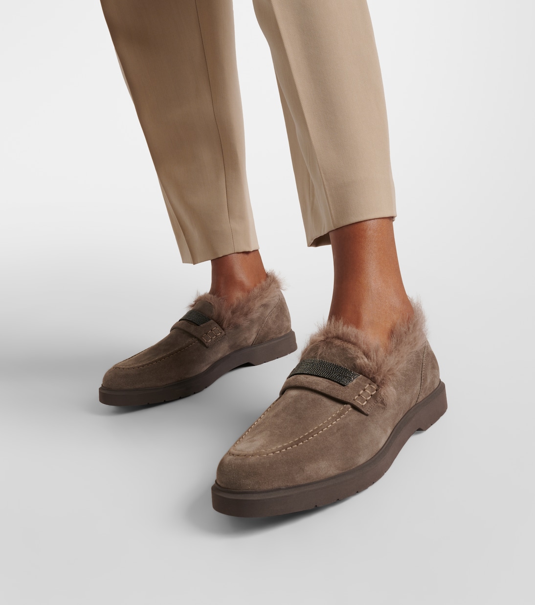 Monili shearling-lined suede loafers | Brunello Cucinelli