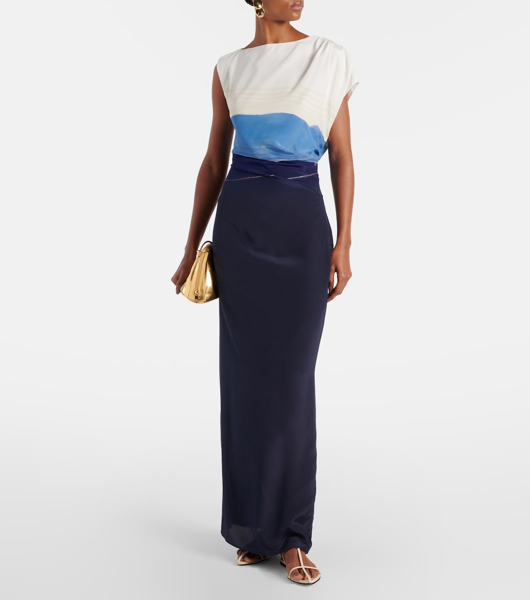 Robe longue Mariner imprimée en soie | SIR