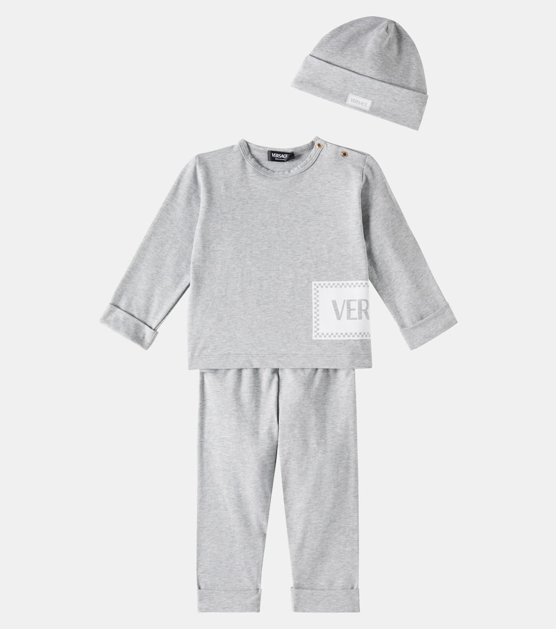 Baby jersey top, pants, and beanie set | Versace Kids