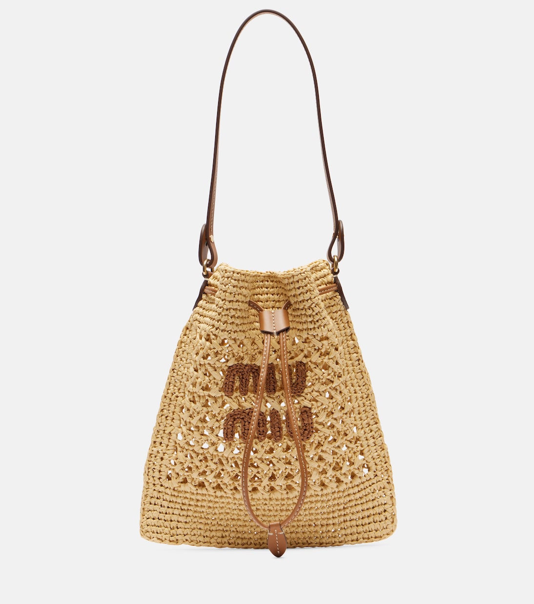 Secchiello in rafia con pelle | Miu Miu