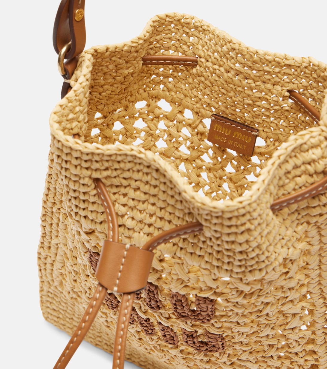Secchiello in rafia con pelle | Miu Miu