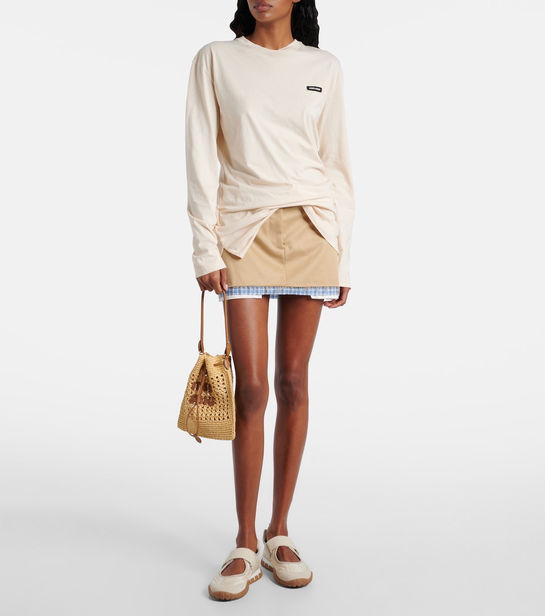 Secchiello in rafia con pelle | Miu Miu