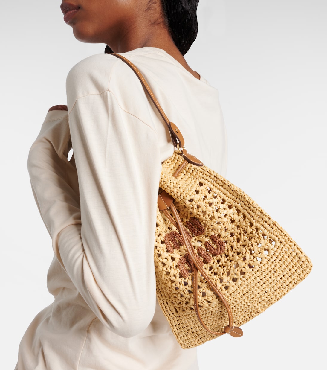 Secchiello in rafia con pelle | Miu Miu