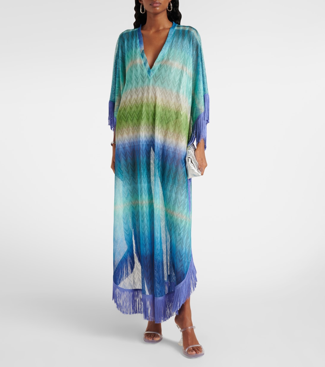 Zig Zag fringed crochet lamé kaftan | Missoni