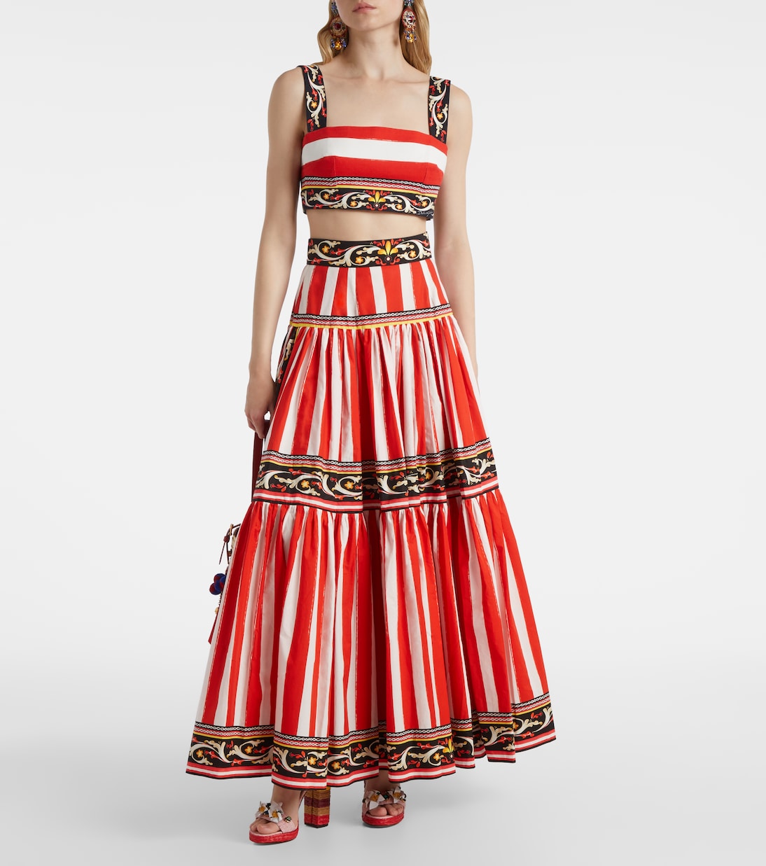 Falda larga Taormina de algodón a rayas | Dolce&Gabbana