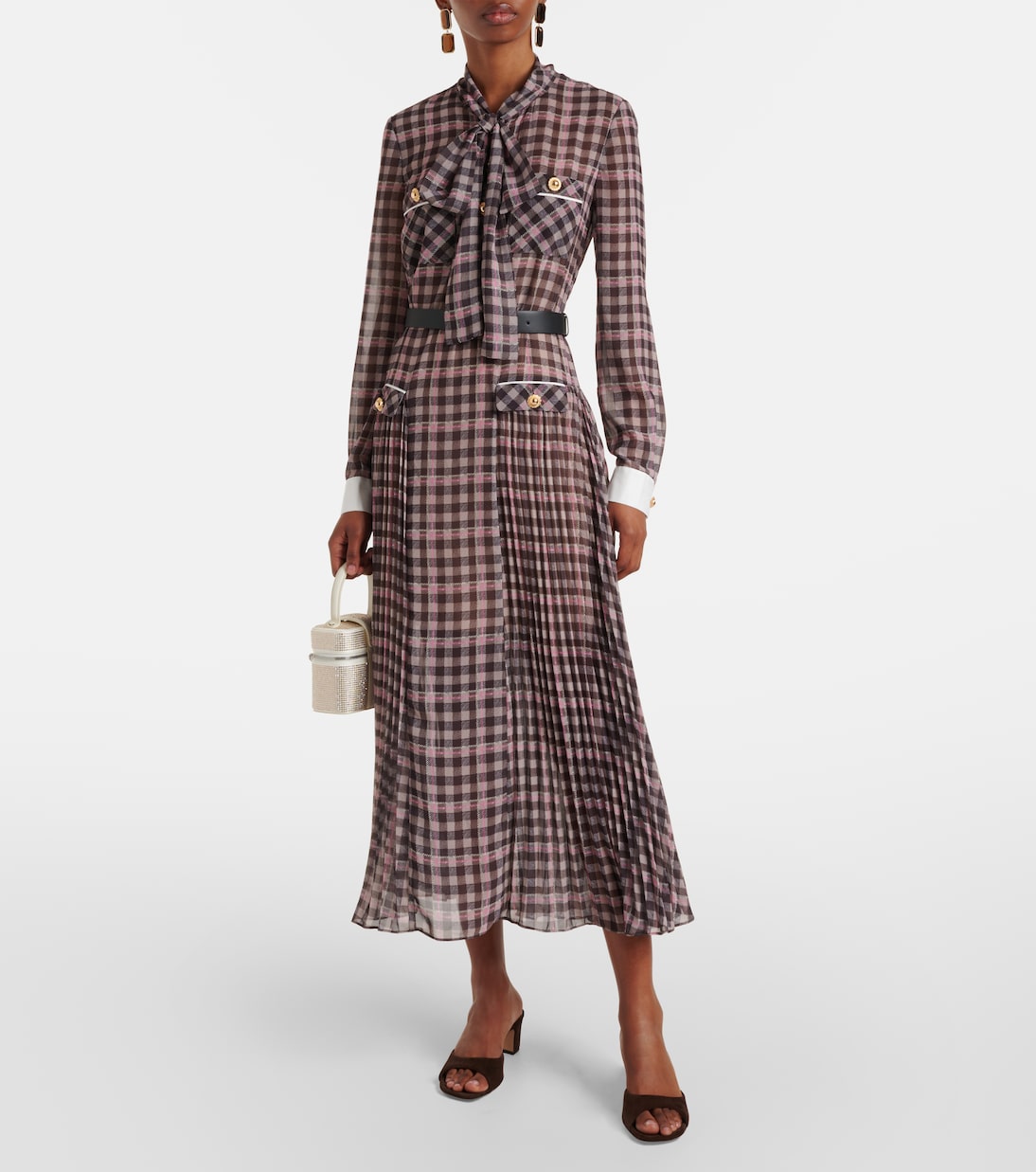 Checked chiffon midi dress | Self-Portrait