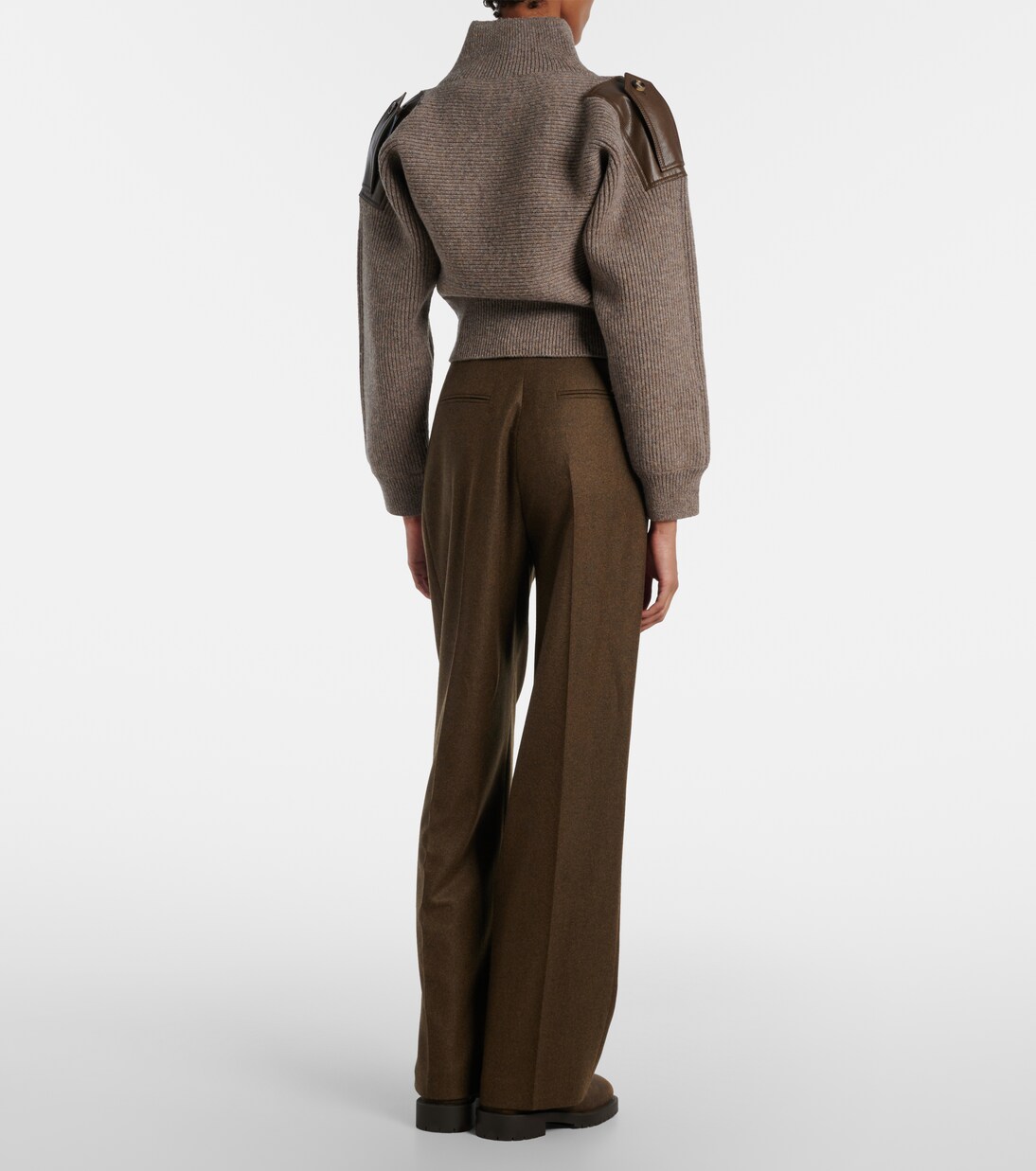 Cropped leather-trimmed wool-blend sweater | Burberry