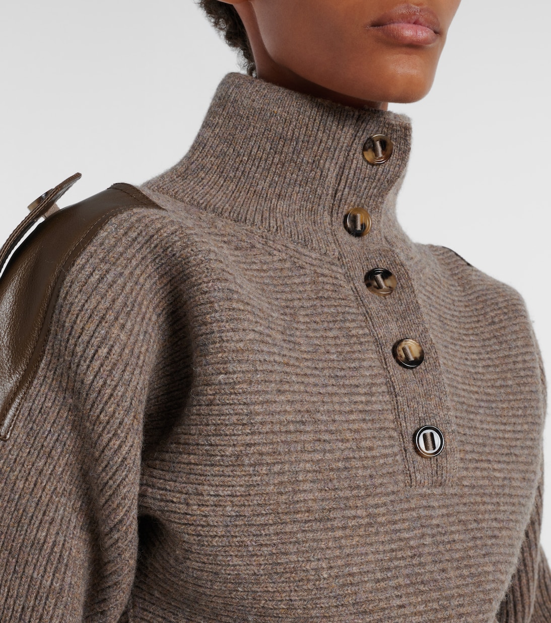 Cropped leather-trimmed wool-blend sweater | Burberry