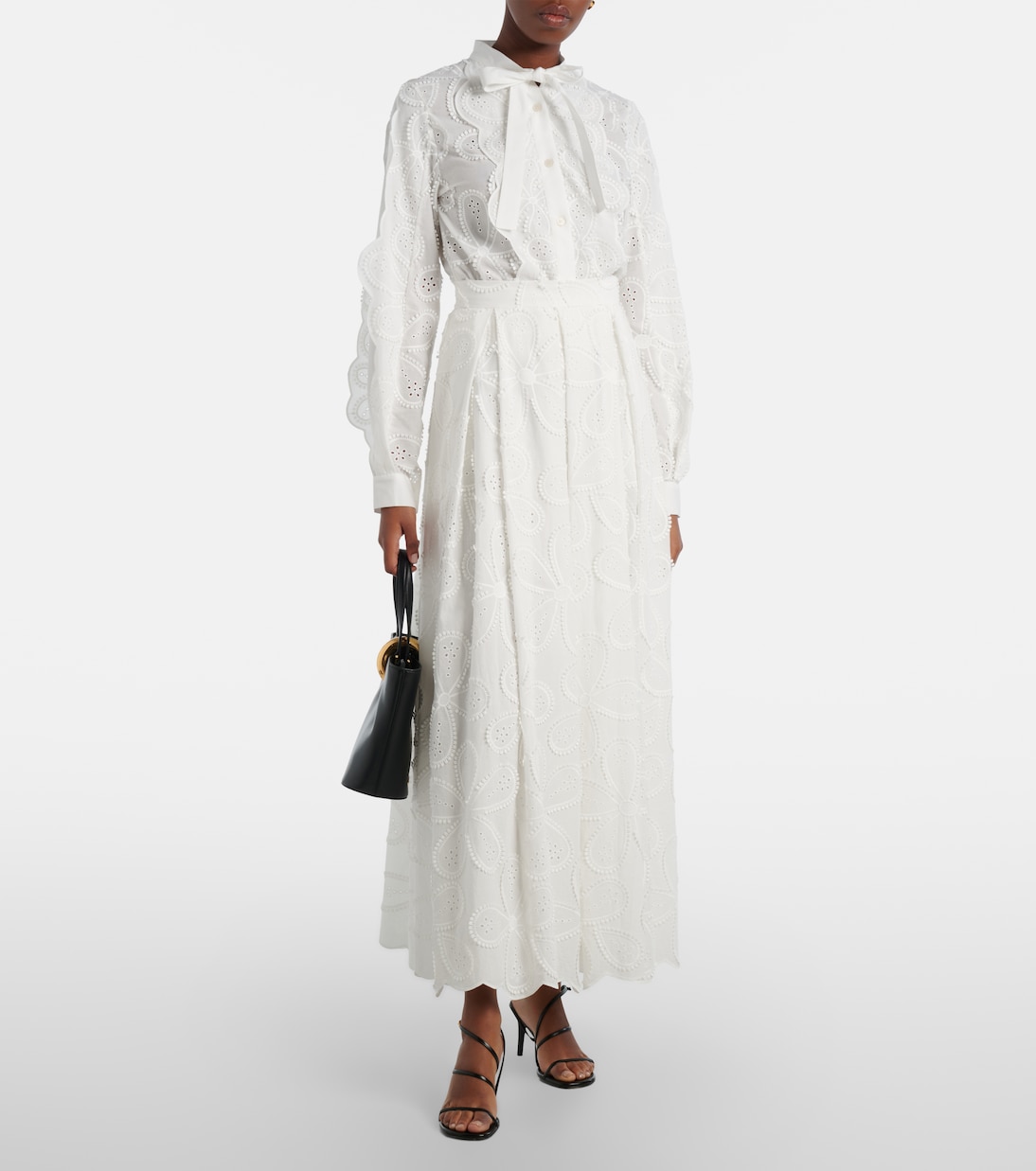 Embroidered cotton-blend midi skirt | Elie Saab