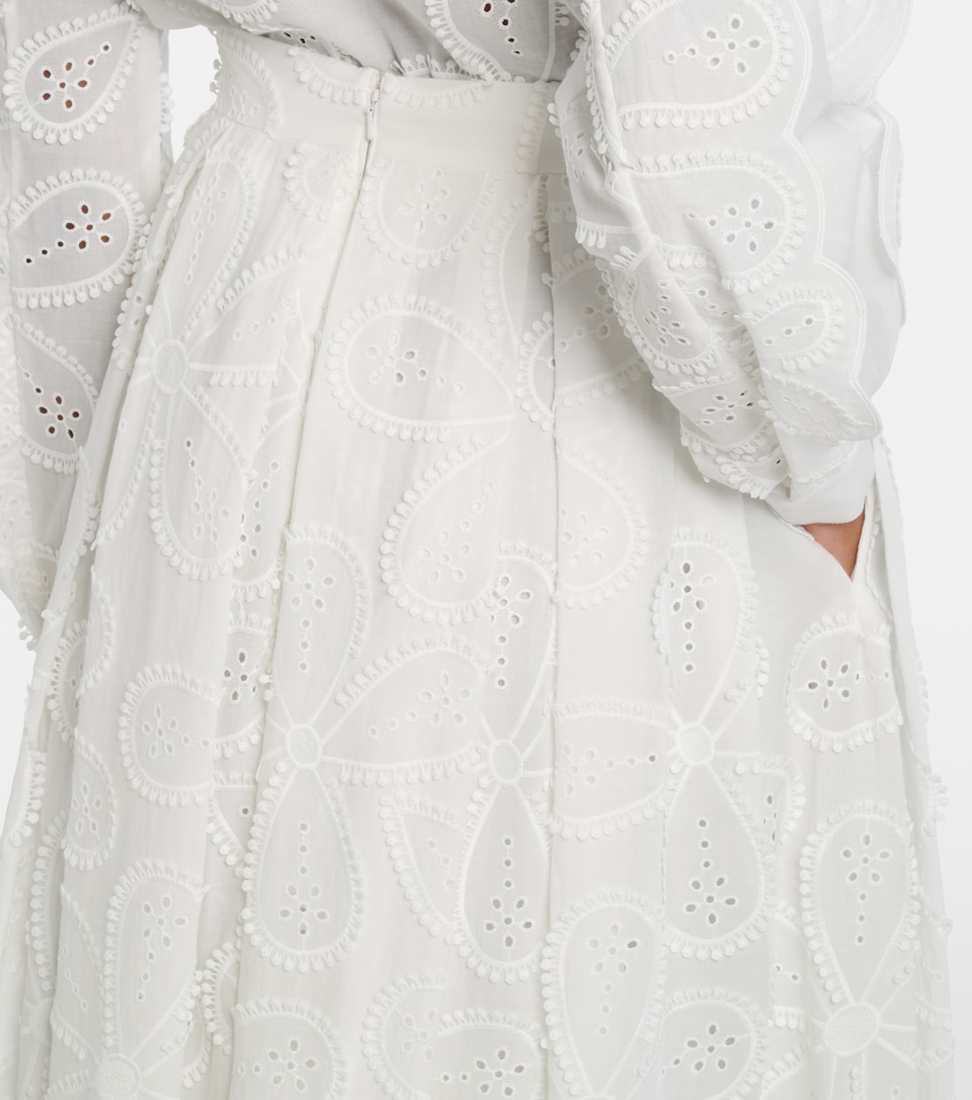 Embroidered cotton-blend midi skirt | Elie Saab