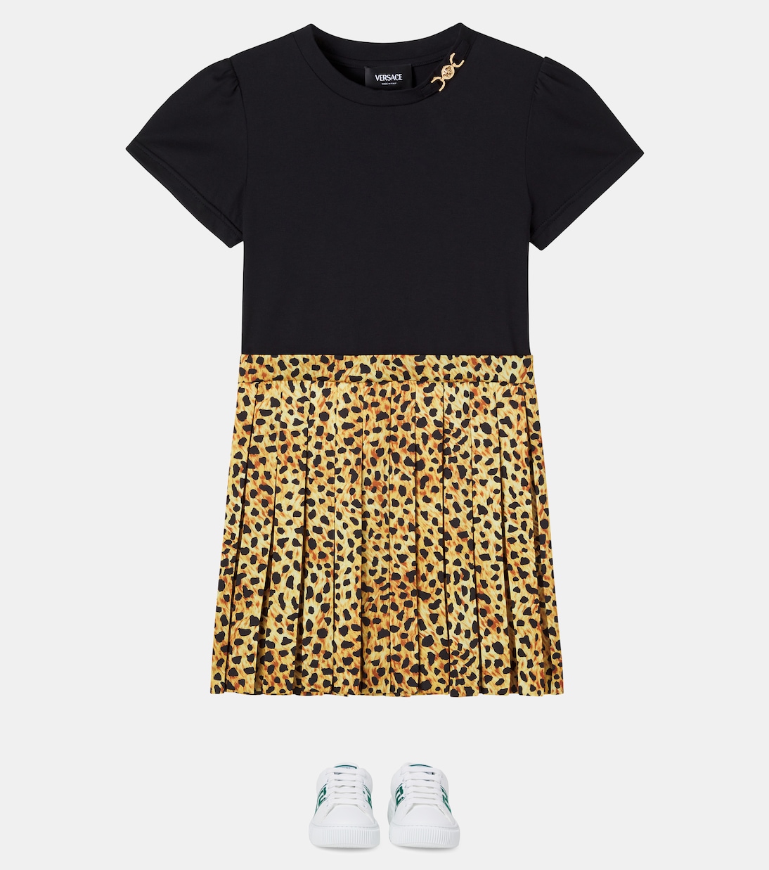 Leopard-print cotton jersey and twill dress | Versace Kids