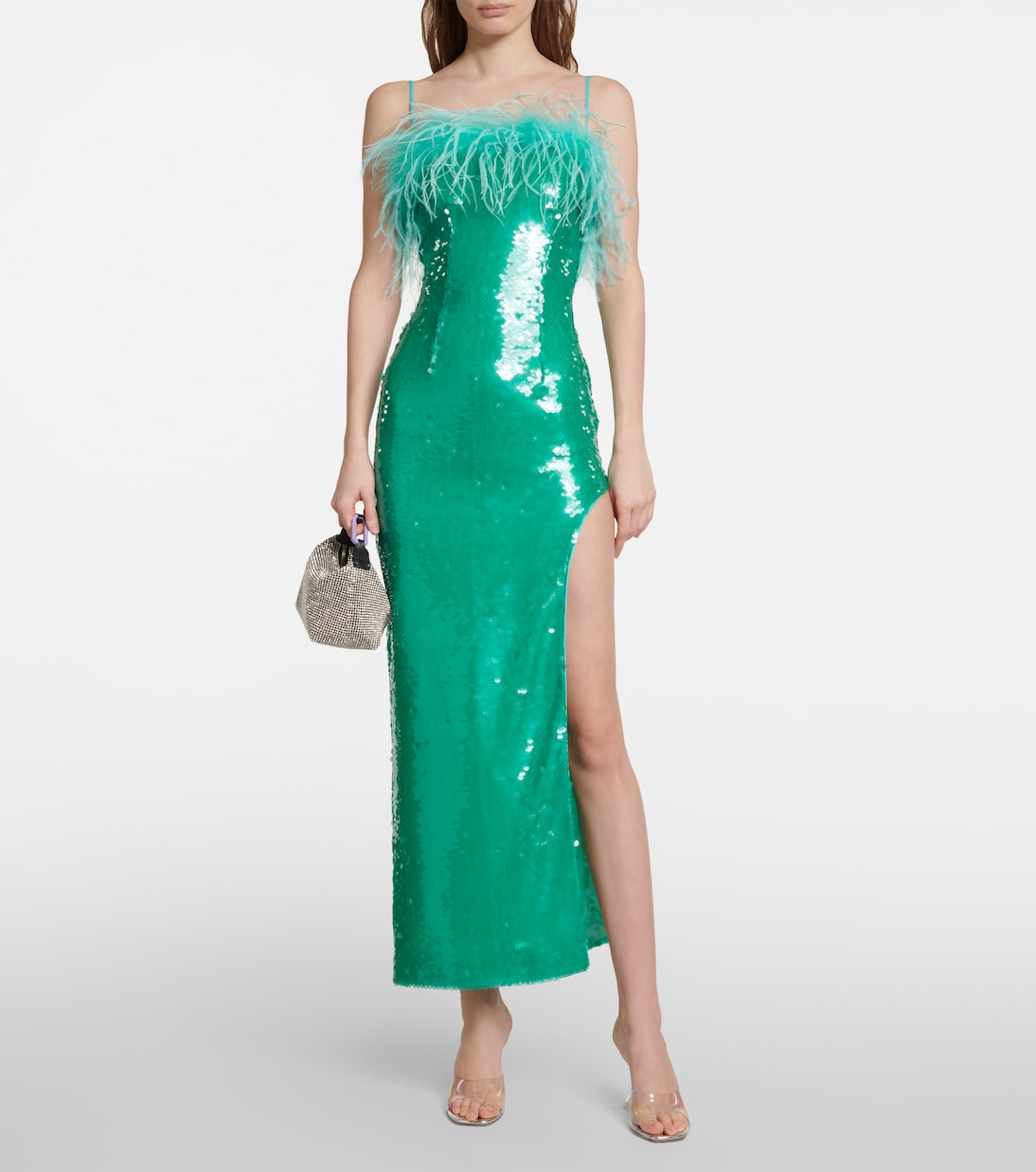 Feather-trimmed sequined midi dress | Giuseppe di Morabito