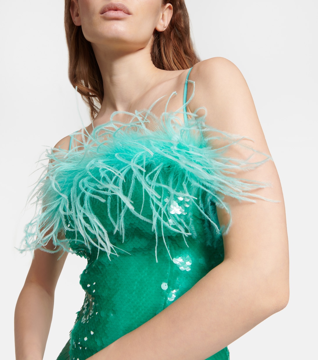 Feather-trimmed sequined midi dress | Giuseppe di Morabito