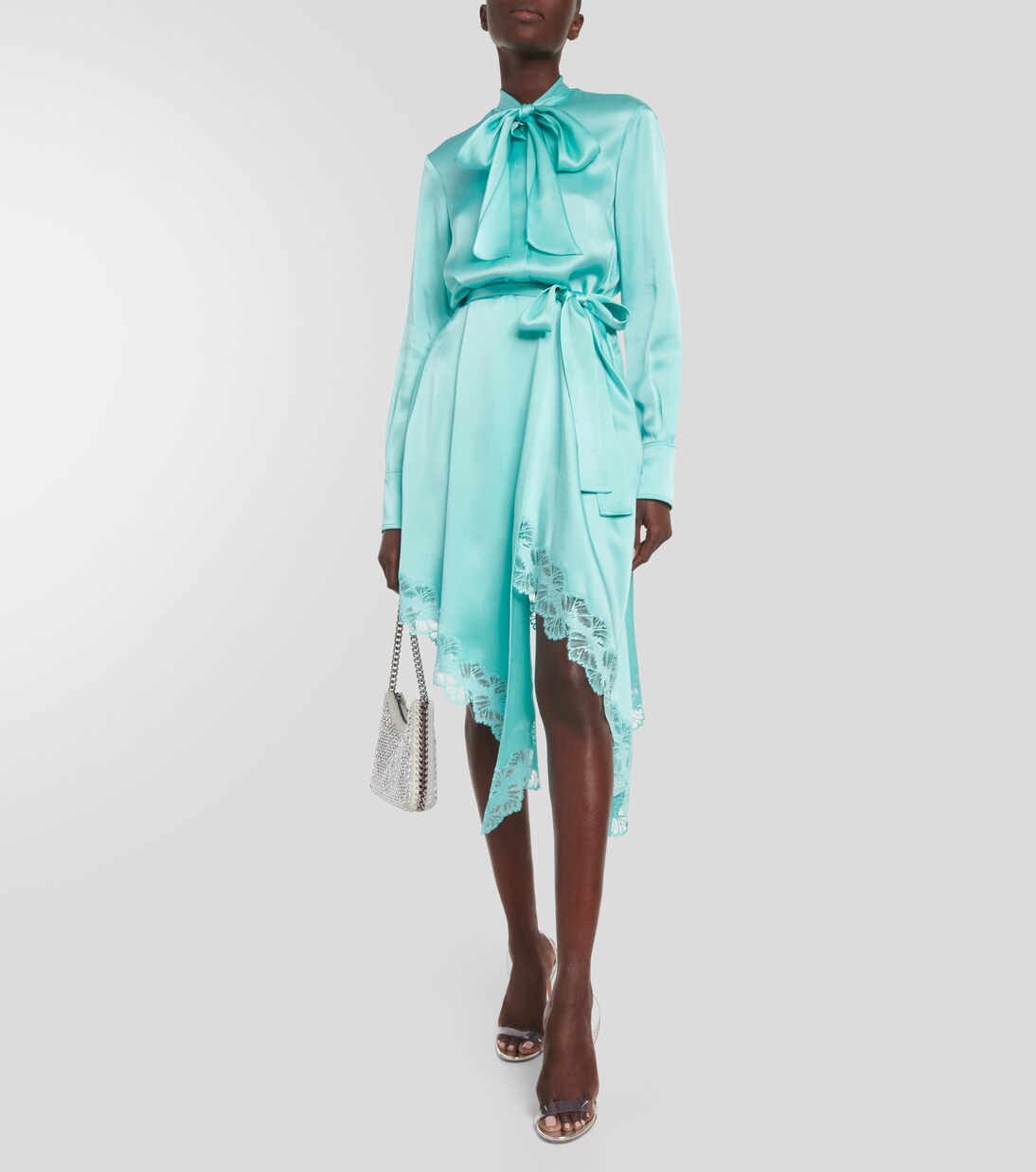 Abito midi in raso con pizzo | Stella McCartney