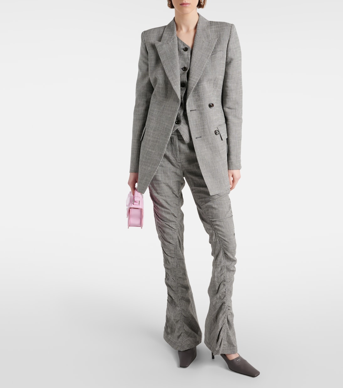 Pinstripe double-breasted linen-blend blazer | Acne Studios