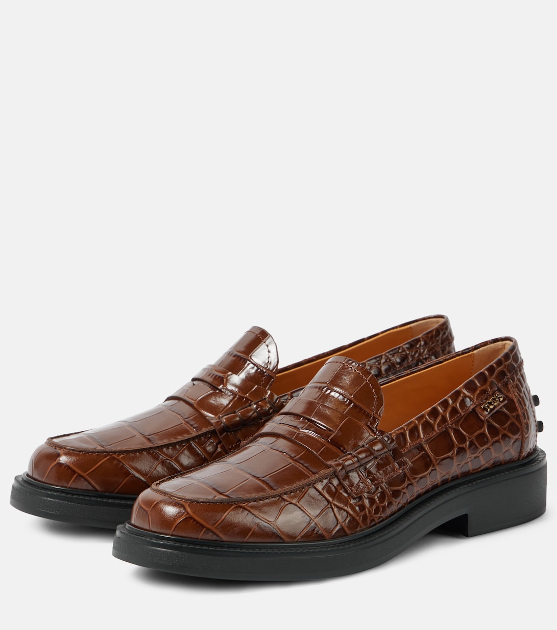 Croc-effect leather penny loafers | Tod's