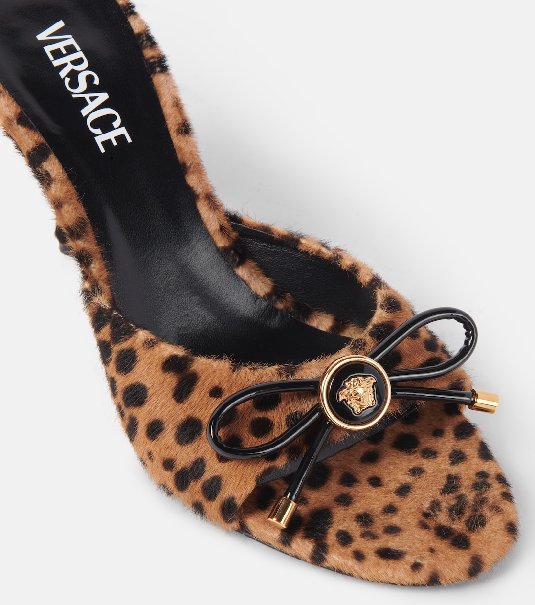 Mules Leopard Opera Bow 95 in shearling | Versace