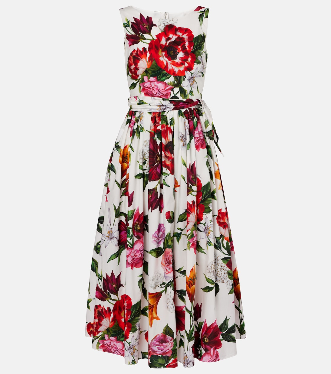 Abito midi in popeline di cotone con stampa | Dolce&Gabbana