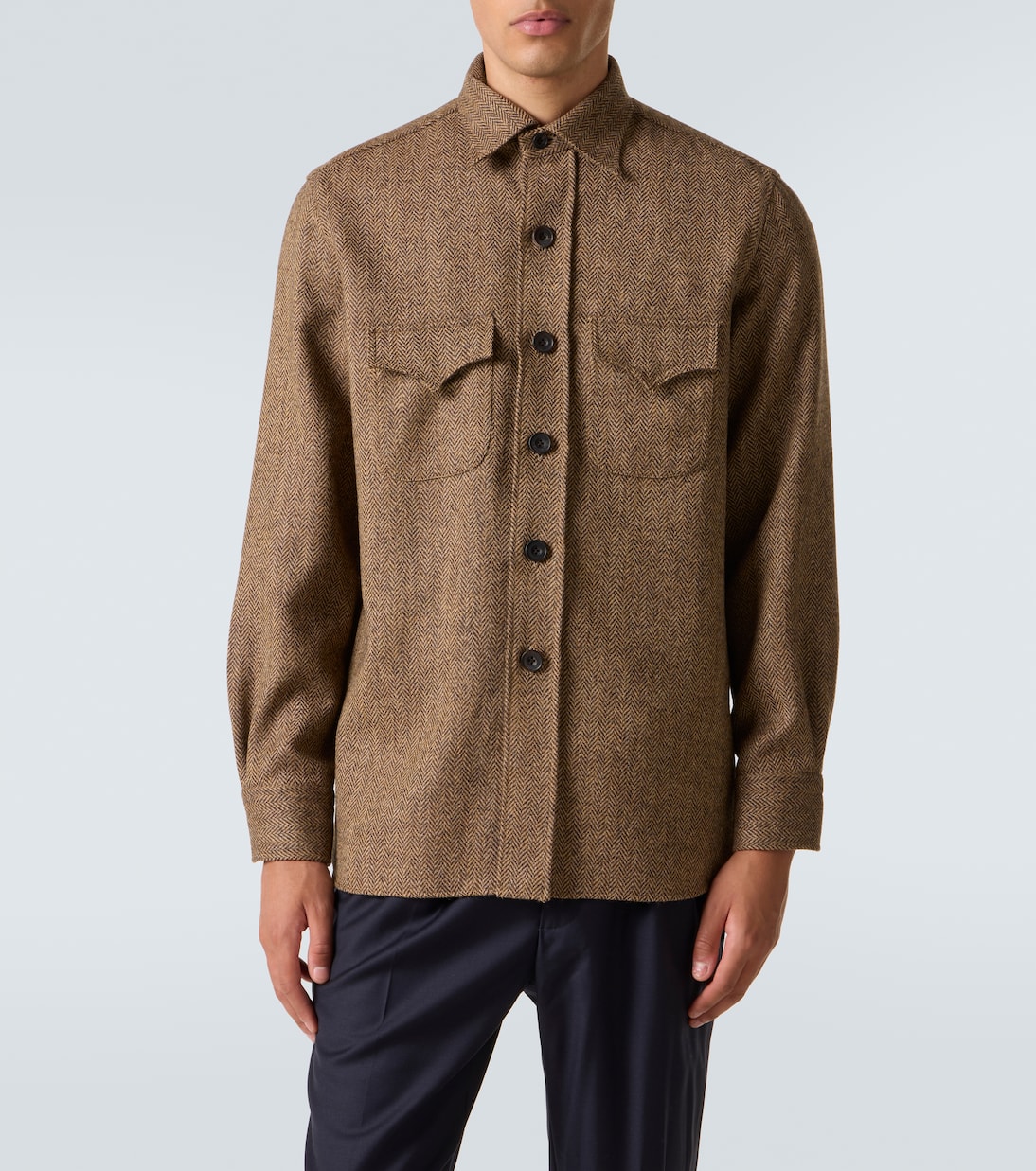 Herringbone wool Western shirt | Rubinacci