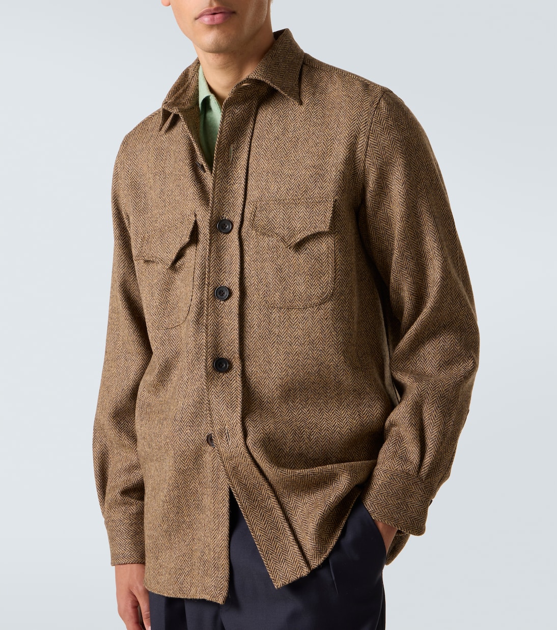 Herringbone wool Western shirt | Rubinacci