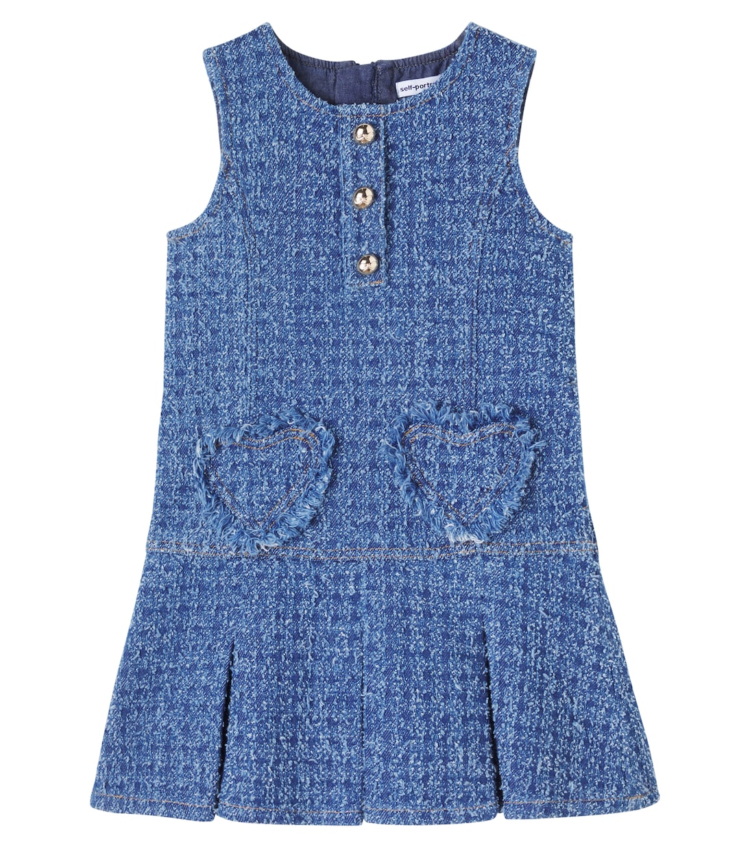 Pleated denim dress | Self-Portrait Kids
