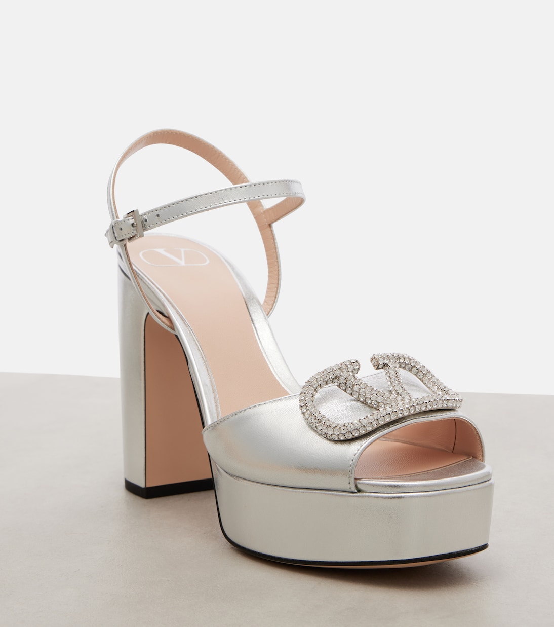 VLogo crystal-embellished leather sandals | Valentino Garavani