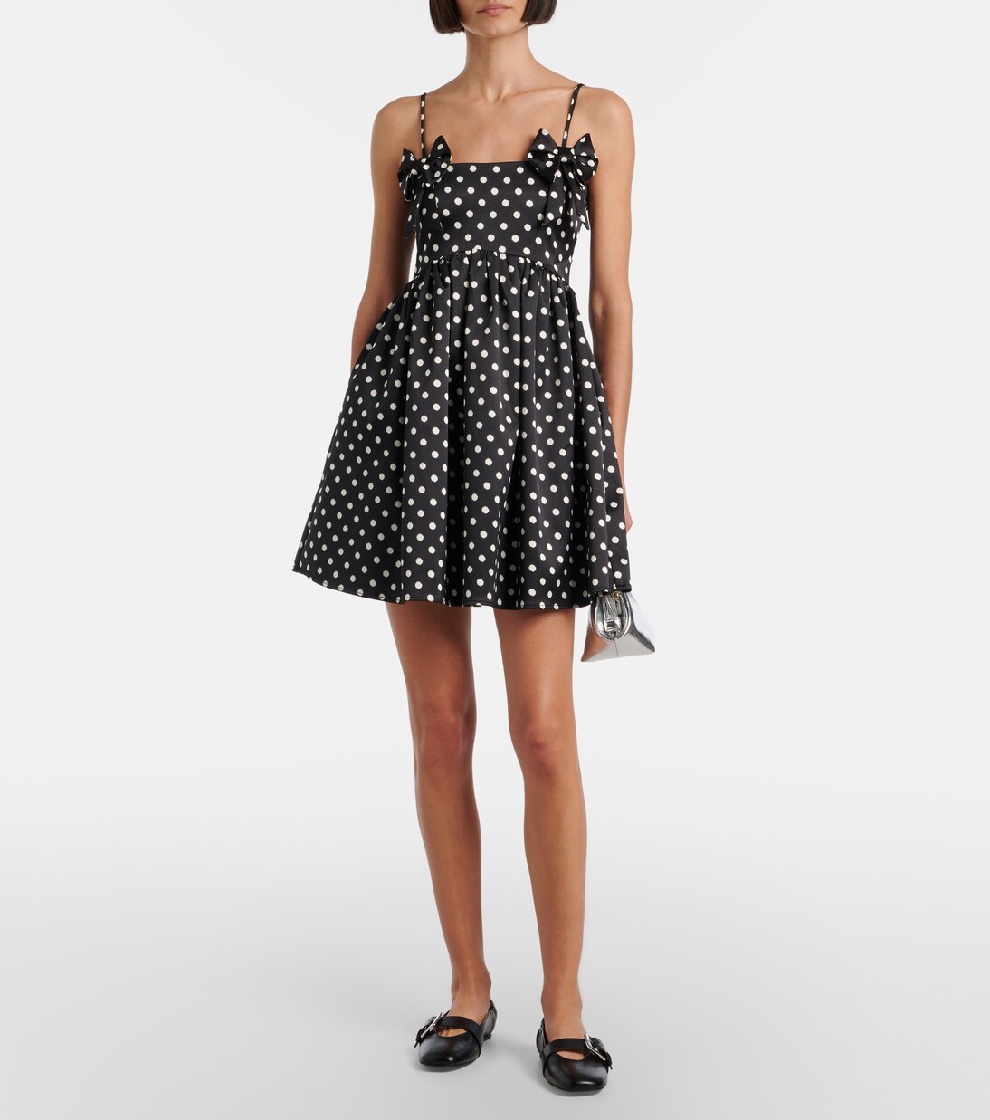 Bow-detail polka-dot satin minidress | Ganni