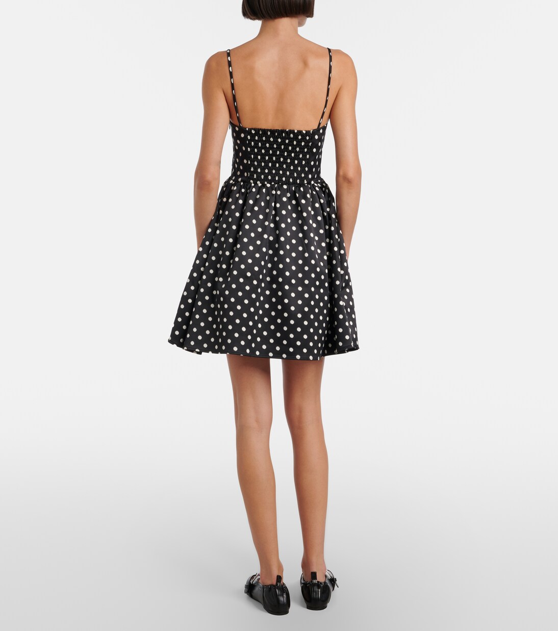 Bow-detail polka-dot satin minidress | Ganni