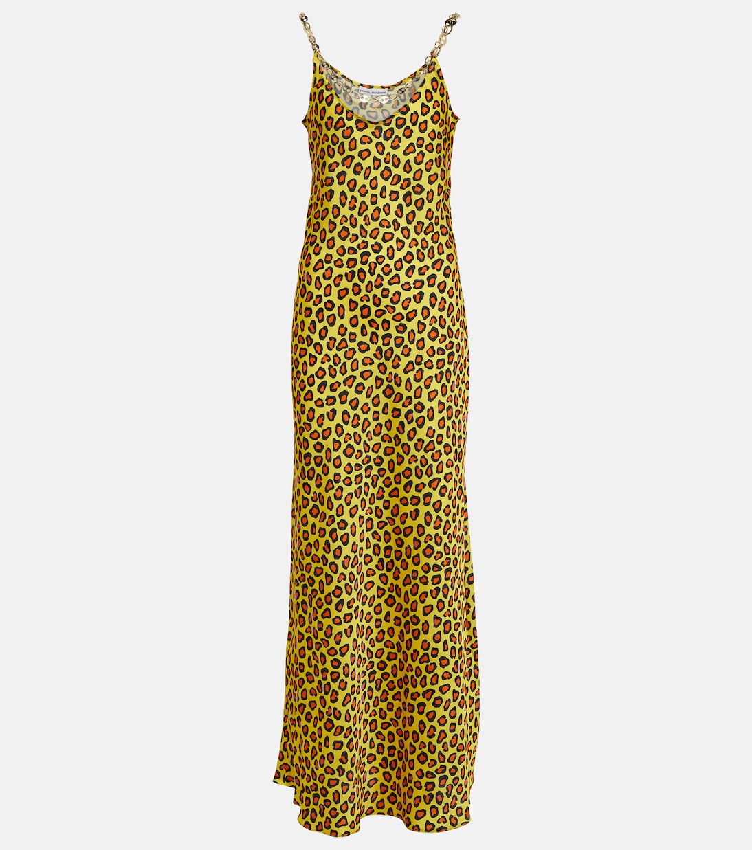 Chain detail leopard print satin slip dress in multicoloured Rabanne Mytheresa
