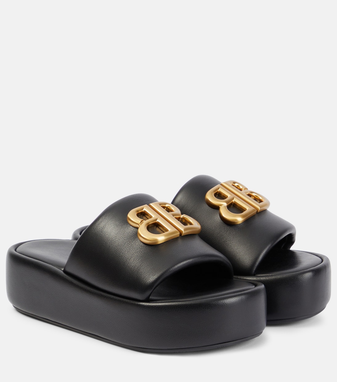 Rise BB leather platform slides in black Balenciaga Mytheresa