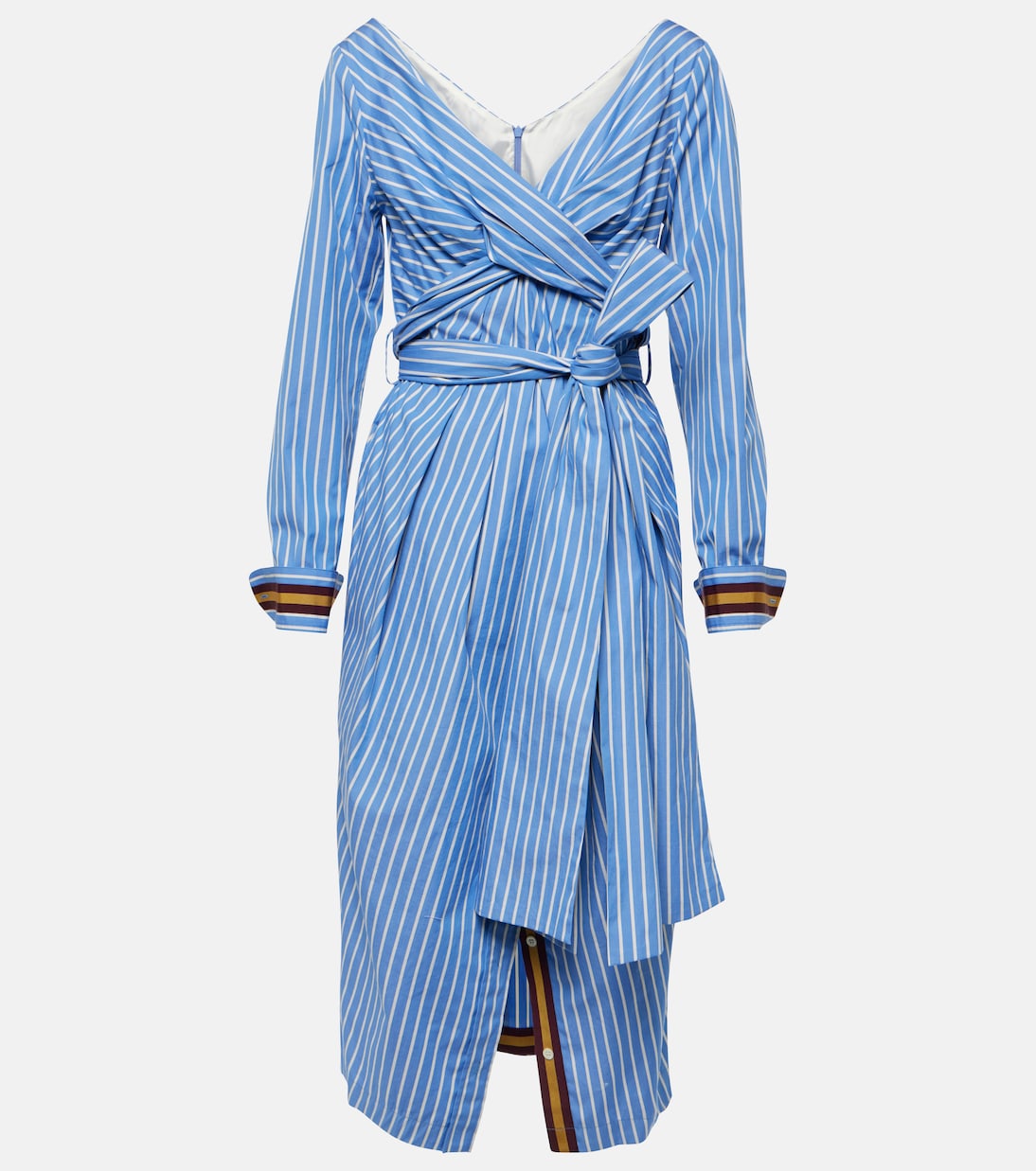 Robe midi rayee en coton en bleu Dries Van Noten Mytheresa