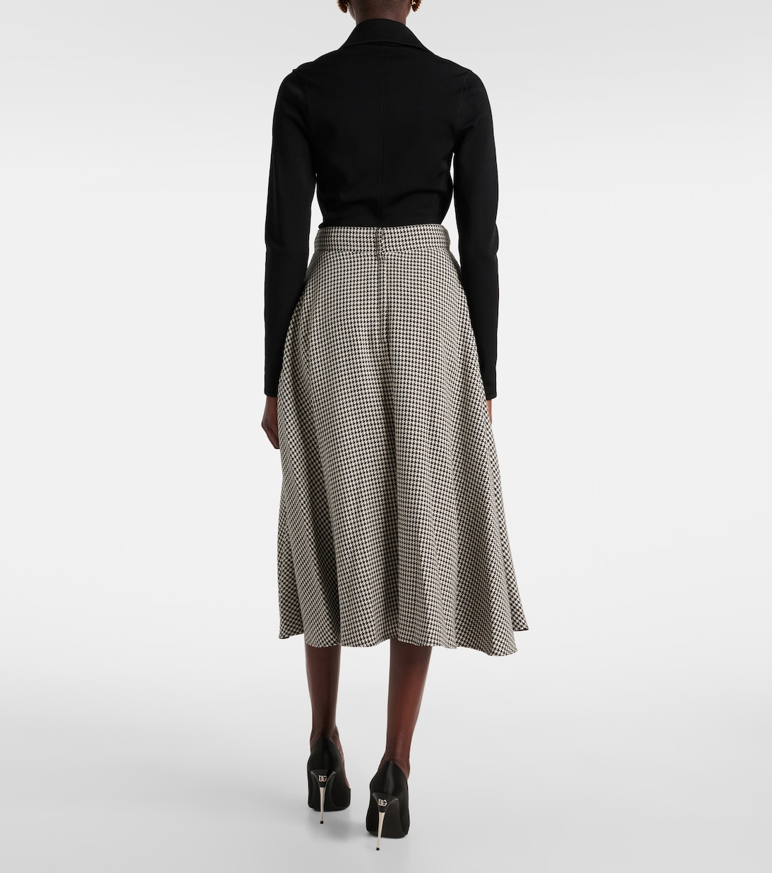 Jupe midi en laine mélangée à carreaux | Dolce&Gabbana