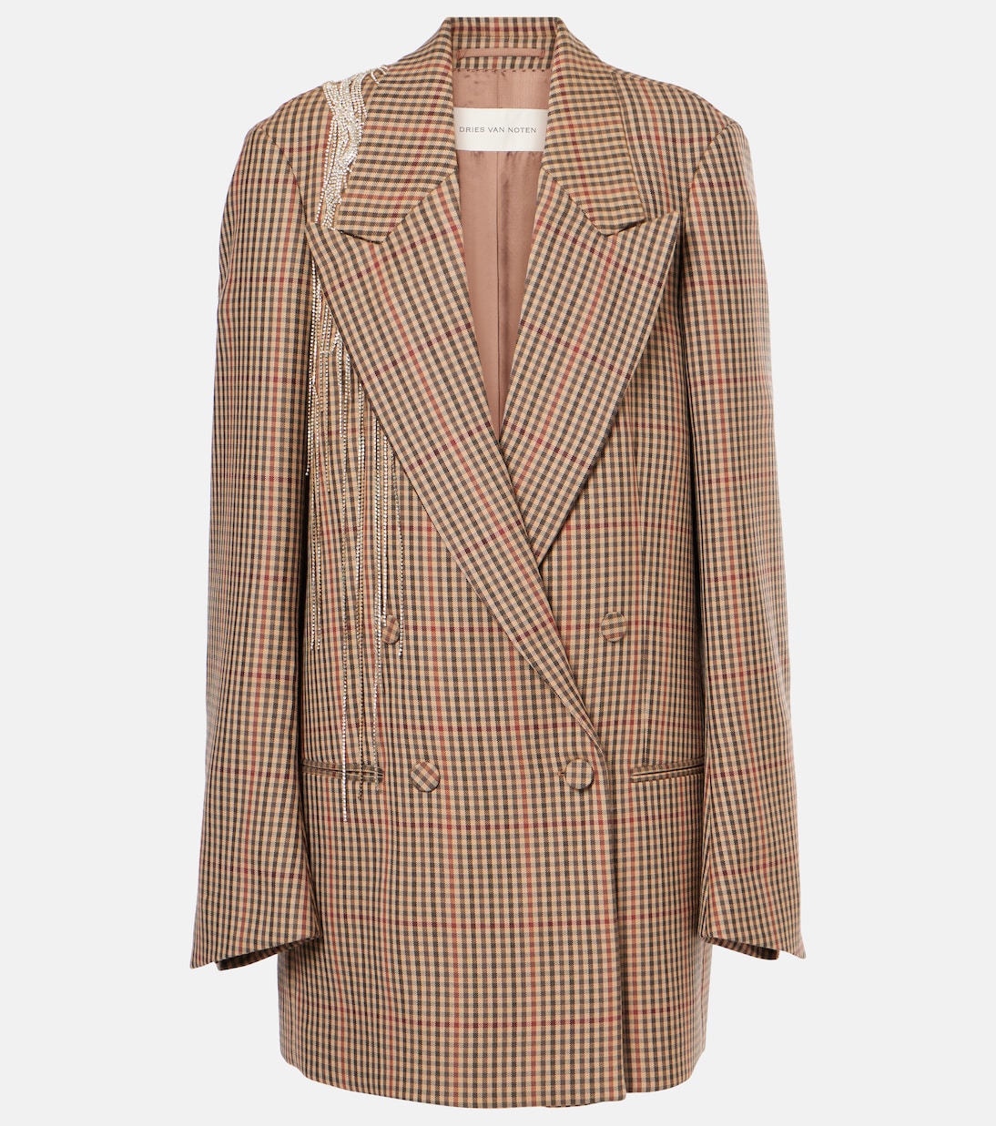Embellished checked wool blazer | Dries Van Noten