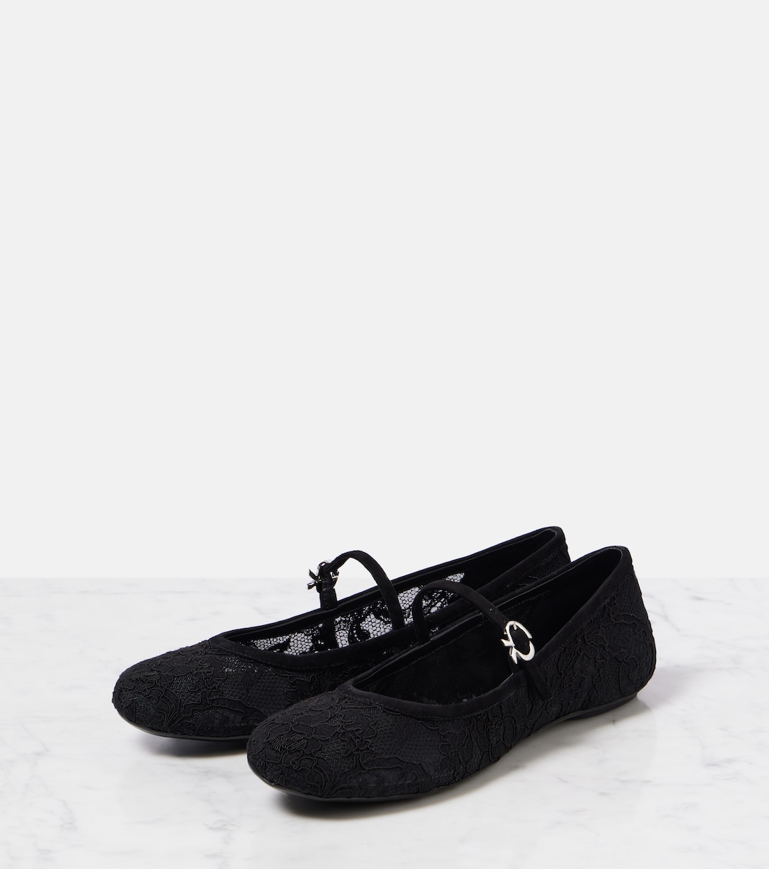 MJ leather-trimmed lace ballet flats | Gianvito Rossi