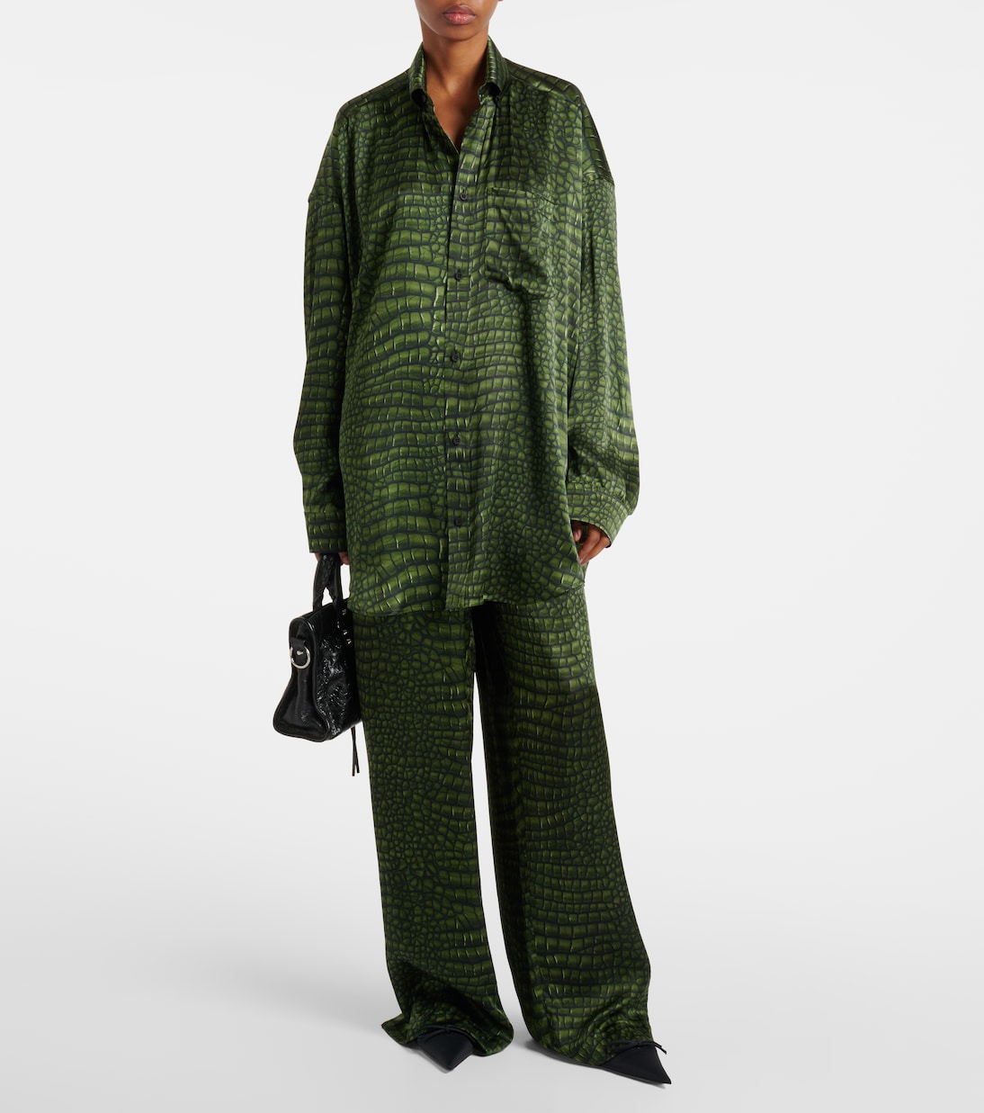 Camicia oversize Cocoon in raso con stampa | Balenciaga