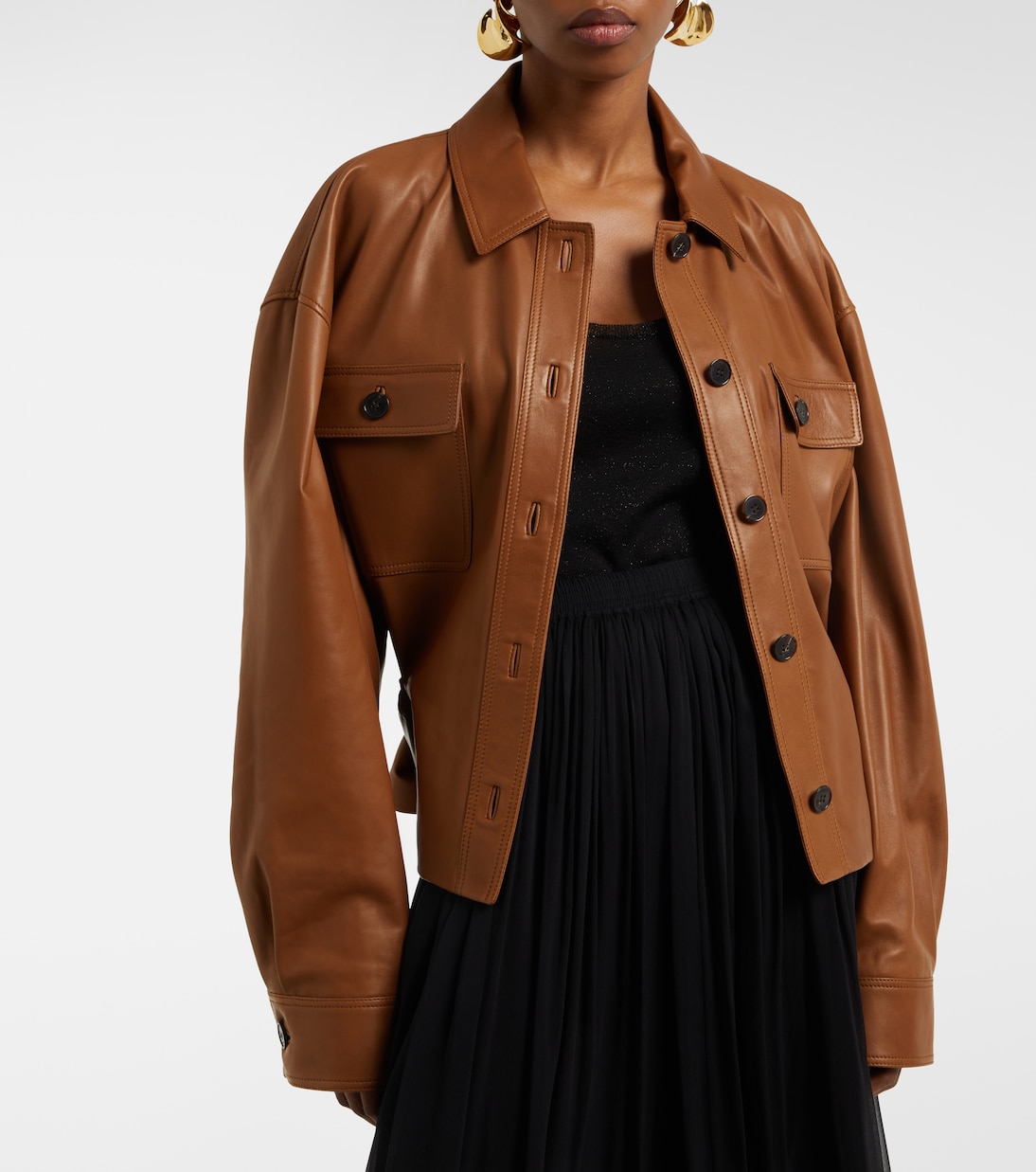 Giacca in pelle Saharienne cropped | Saint Laurent