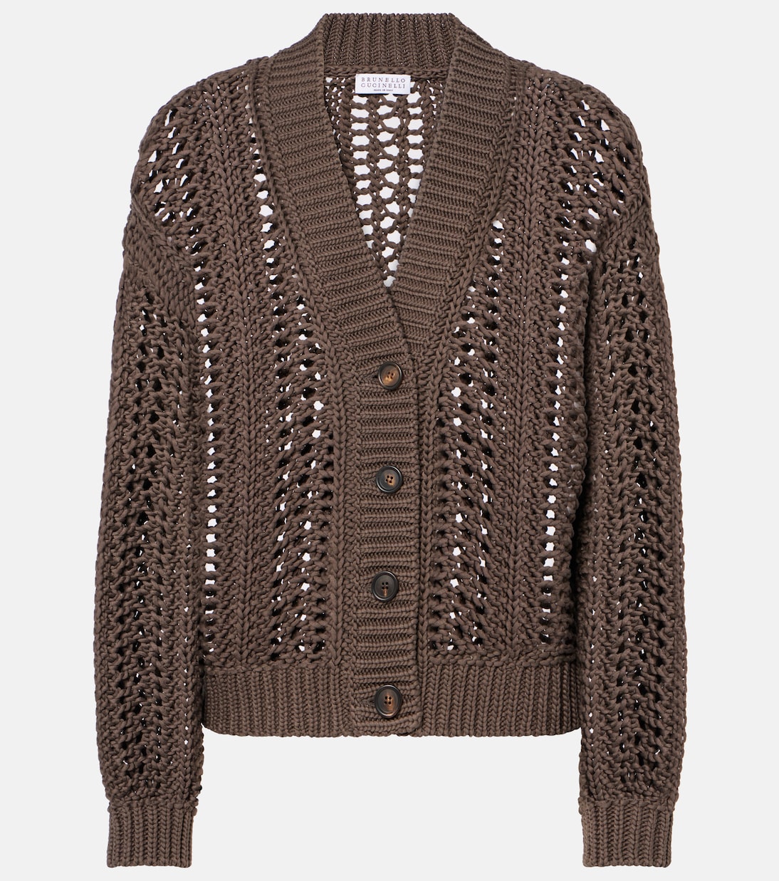 Cardigan in maglia traforata di cotone | Brunello Cucinelli