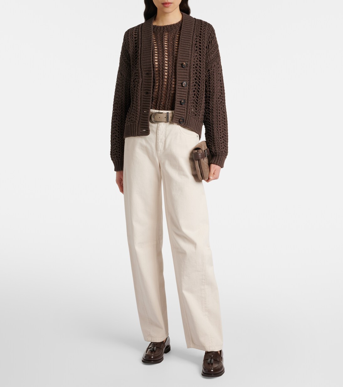 Cardigan in maglia traforata di cotone | Brunello Cucinelli