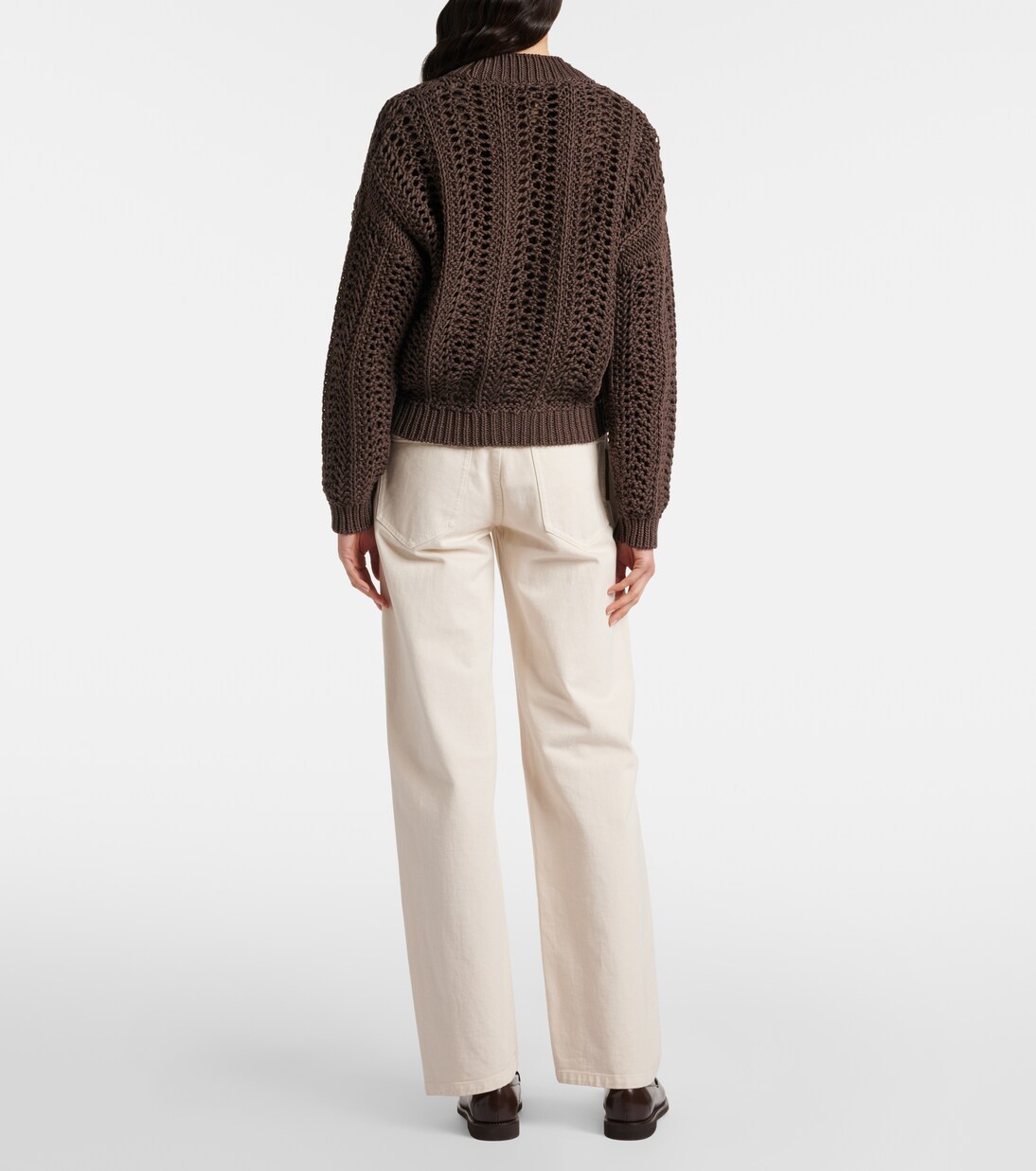 Cardigan in maglia traforata di cotone | Brunello Cucinelli