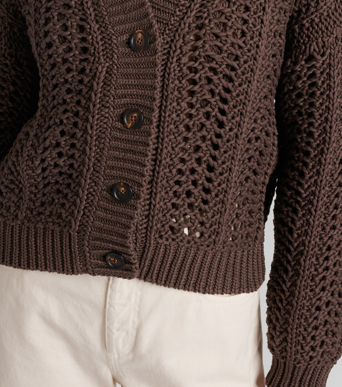 Cardigan in maglia traforata di cotone | Brunello Cucinelli