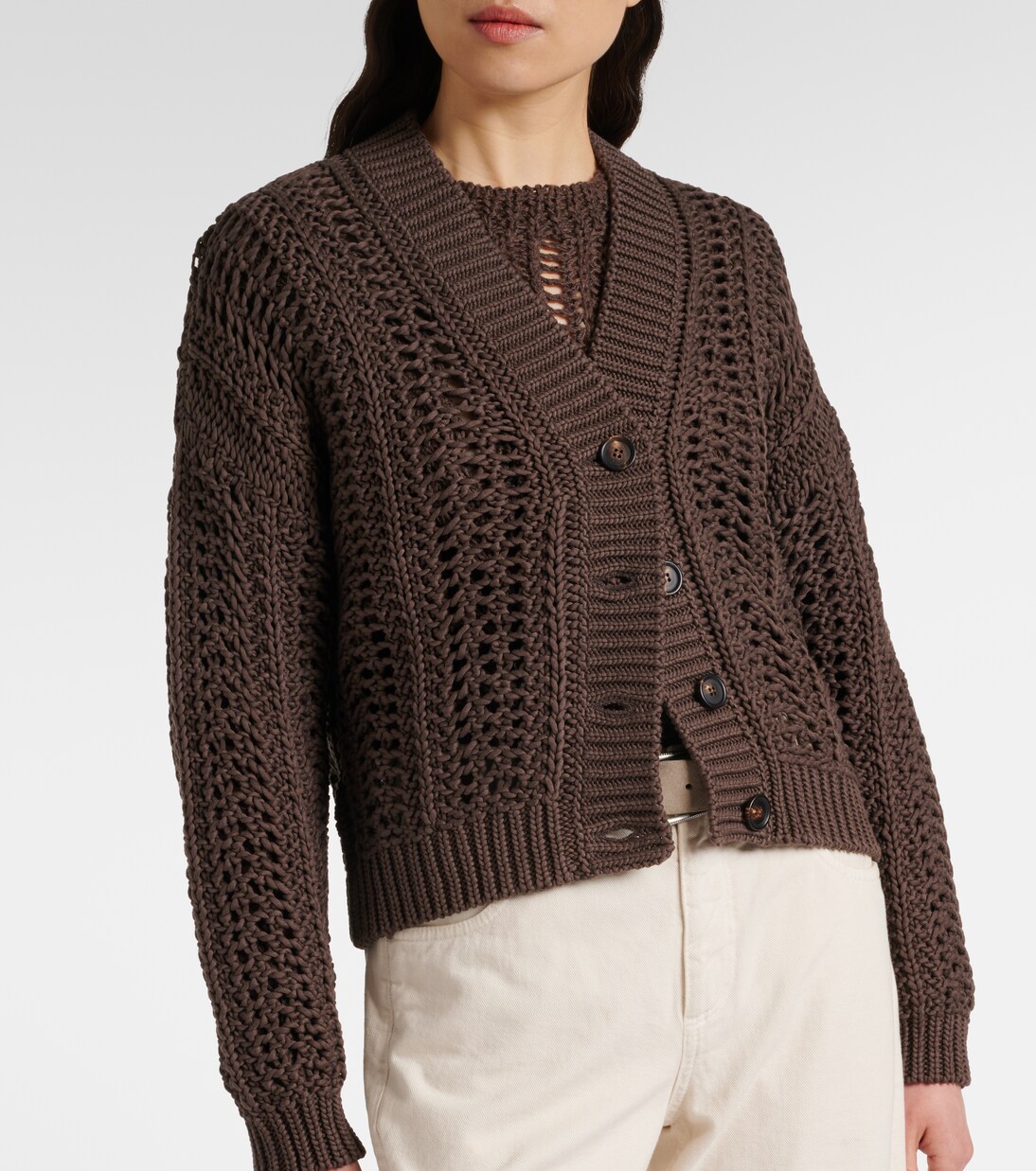 Cardigan in maglia traforata di cotone | Brunello Cucinelli