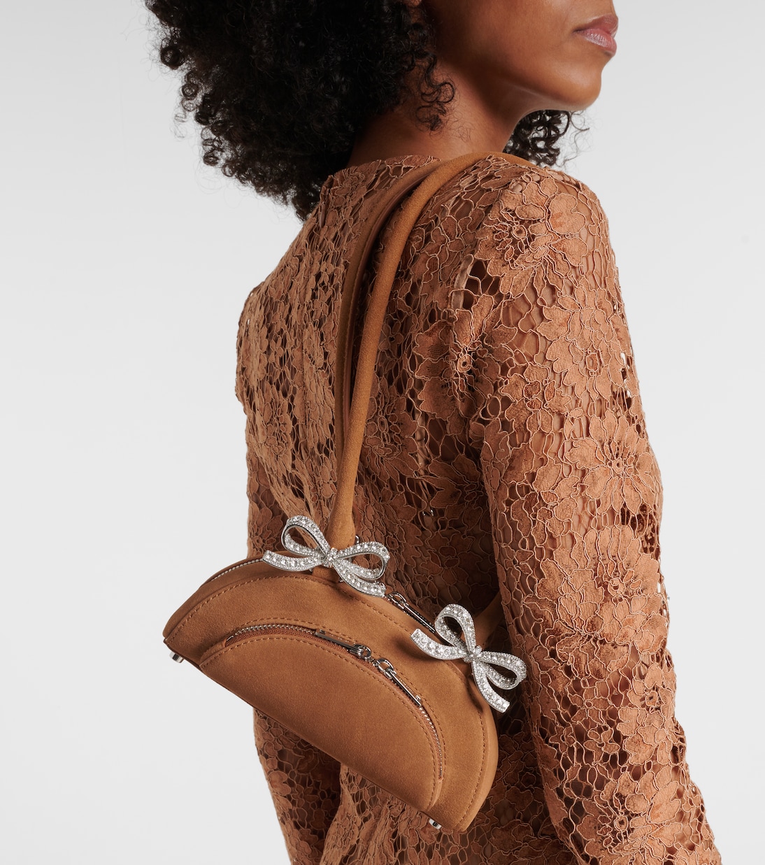 Borsa a spalla in suede con cristalli | Self-Portrait