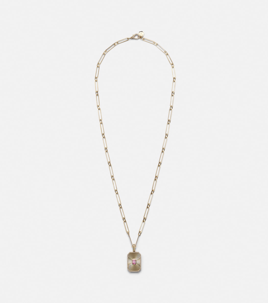 Collana giovanile in oro 18kt con pendente Deco luminoso, zaffiro e diamanti