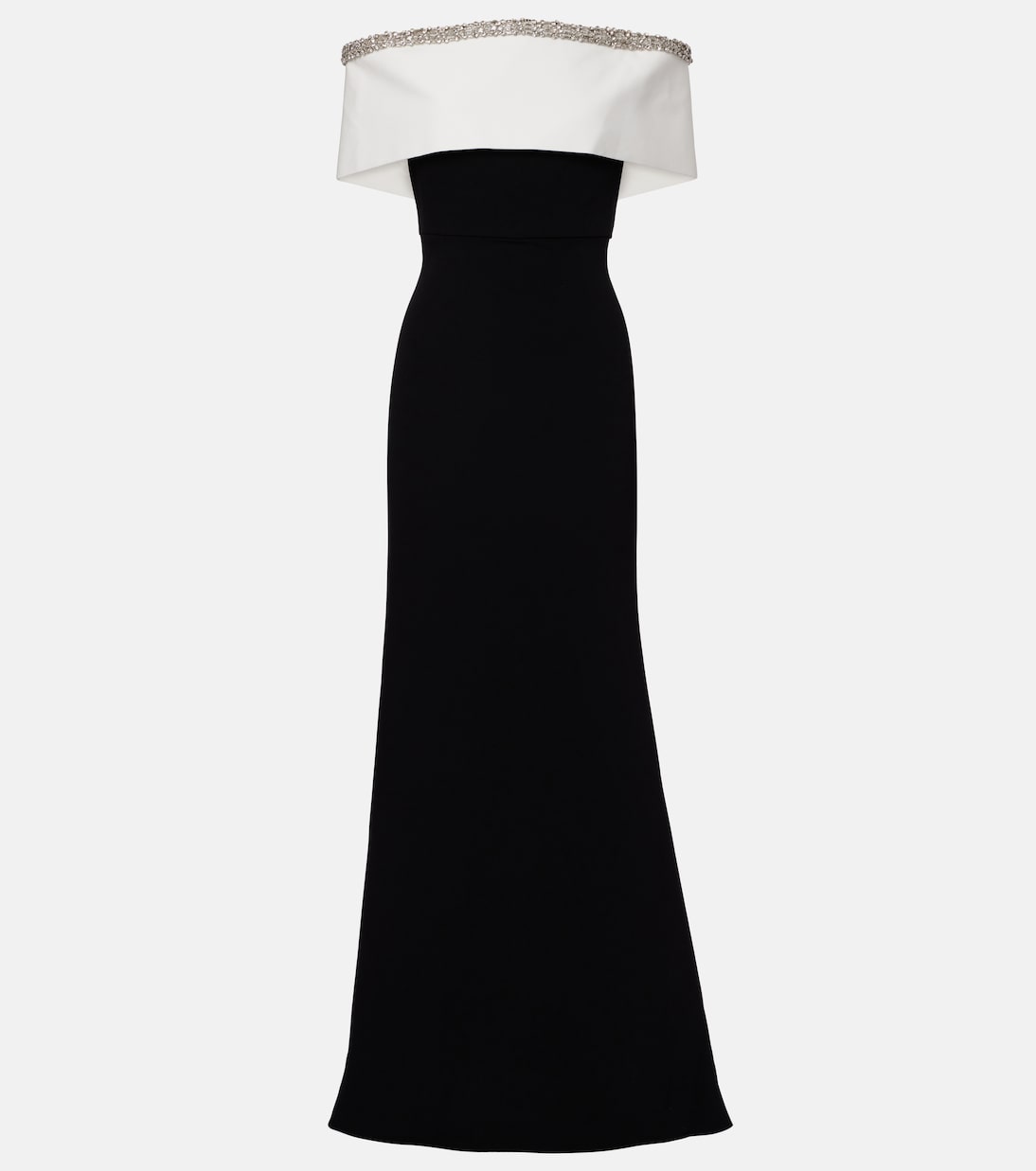 Abito lungo in crêpe di raso con scollo bardot | Roland Mouret