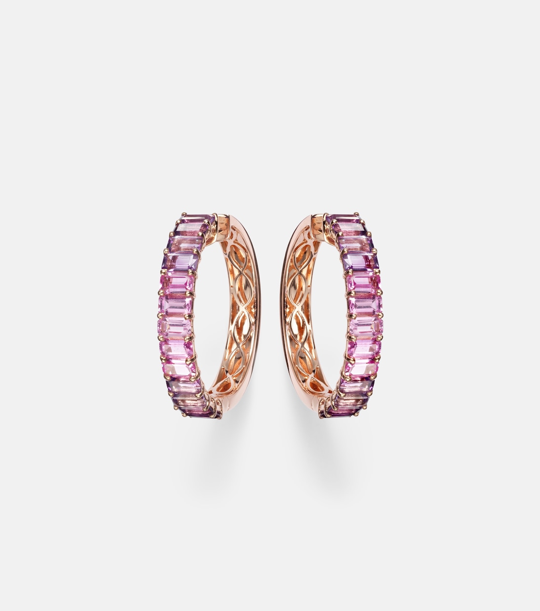 18kt rose gold hoop earrings with sapphires and amethysts | Shay Jewelry