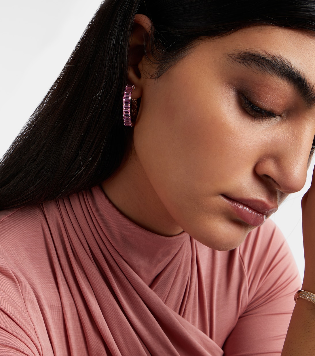 18kt rose gold hoop earrings with sapphires and amethysts | Shay Jewelry